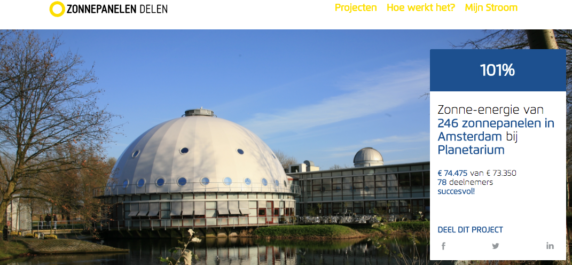 Zonnedak Planetarium amsterdam - 246 zonnepanelen gefinancierd via crowdfunding