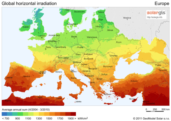 instraling zonne-energie europa