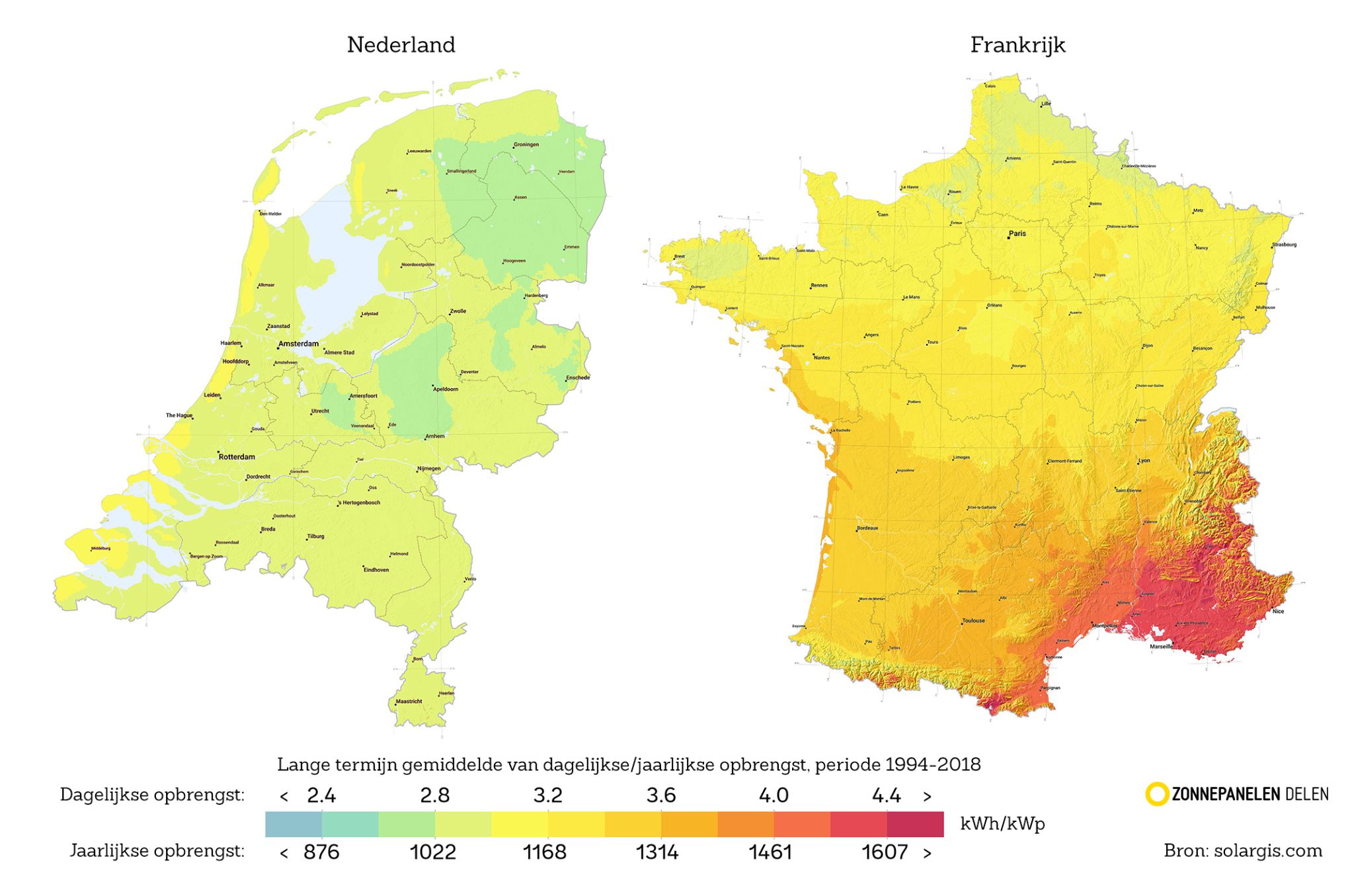 zonnestraling in nederland en frankrijk